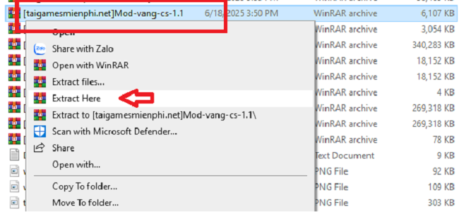 Giải nén file vừa tải về máy