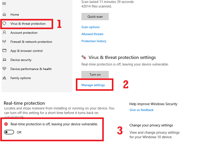 Tắt chế độ quét virus tránh bị xóa mất file