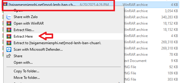 Giải nén file vừa tải về máy