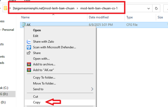 Sao chép tệp trong file