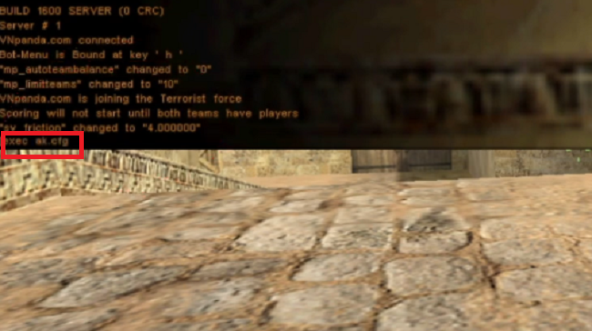 Nhập lệnh "exec ak.cfg" và Enter