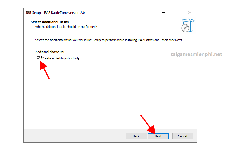Chọn Create a desktop shortcut > Next