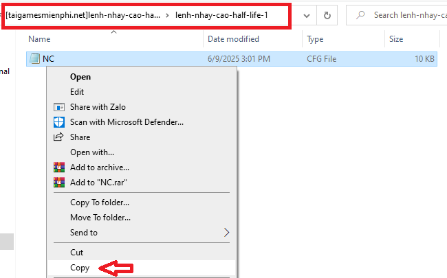 Sao chép tệp trong thư mục đã giải nén