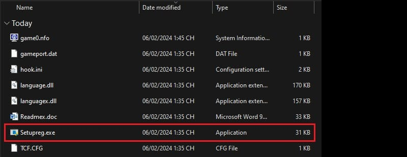 Vào thư mục đã giải nén -> chạy file Setupreg.exe