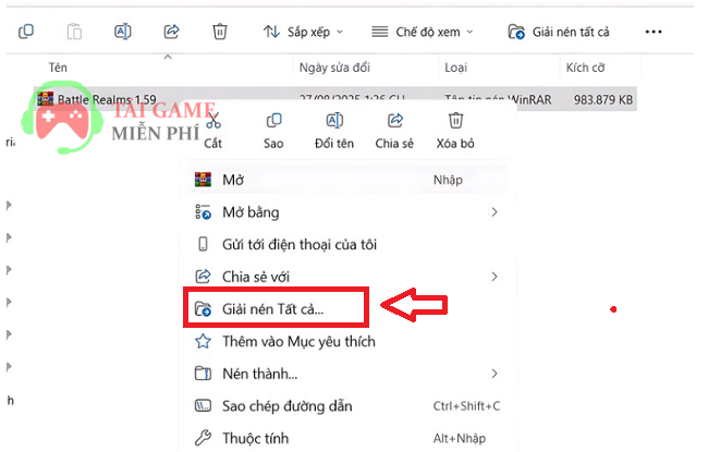 Giải nén file vừa tải về máy