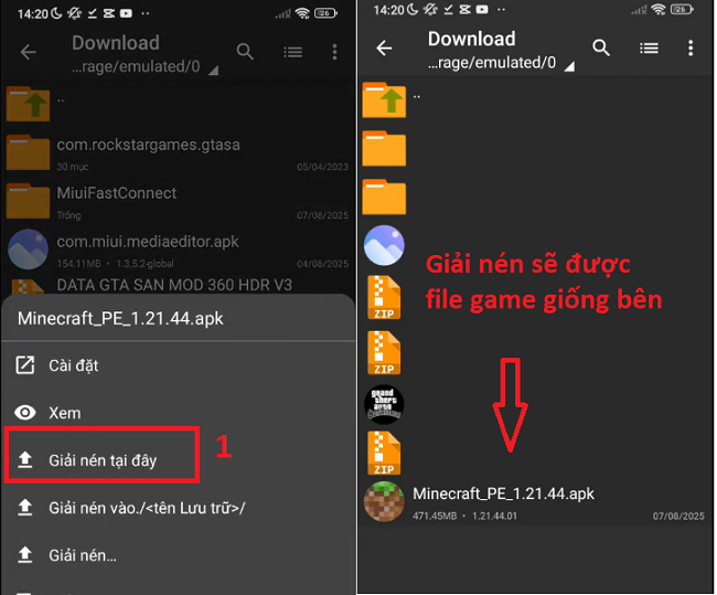 Giải nén file vừa tải về máy