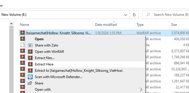Giải nén file vừa tải về máy